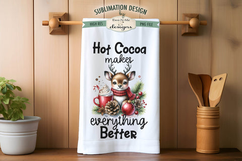 Snowman Reindeer Hot Cocoa Kitchen Towel Sublimation Designs Sublimation Ewe-N-Me Designs 