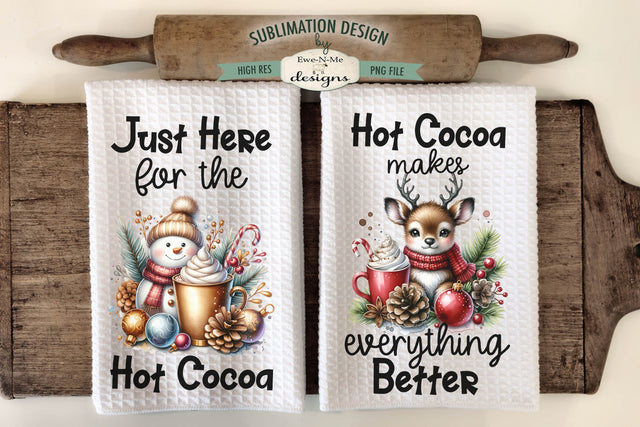 Snowman Reindeer Hot Cocoa Kitchen Towel Sublimation Designs Sublimation Ewe-N-Me Designs 