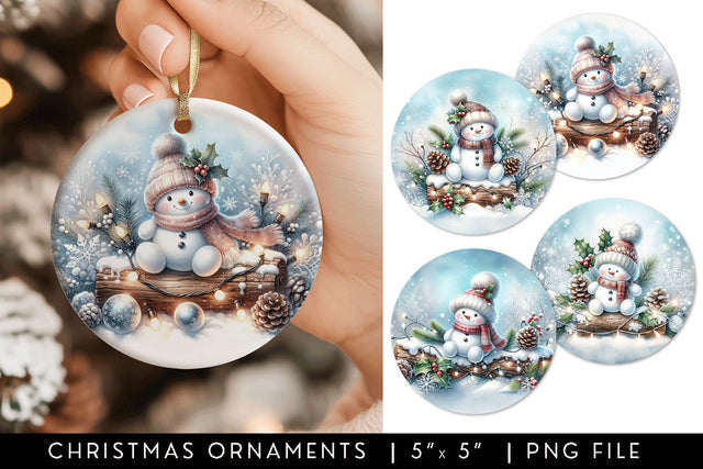 Snowman Round Christmas Ornament Sublimation Designs Sublimation BijouBay 