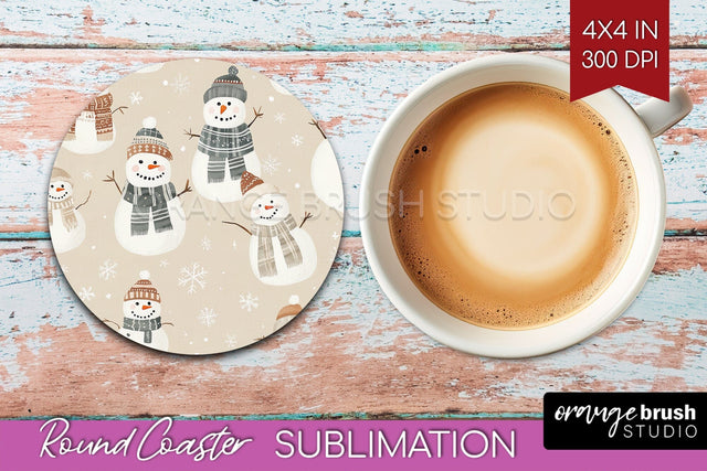 Snowman Round Coaster - Cute Christmas Coaster PNG Sublimation OrangeBrushStudio 