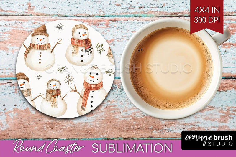 Snowman Round Coaster - Cute Christmas Coaster PNG Sublimation OrangeBrushStudio 