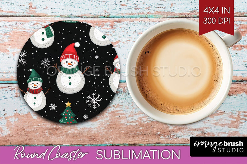 Snowman Round Coaster - Cute Christmas Coaster PNG Sublimation OrangeBrushStudio 