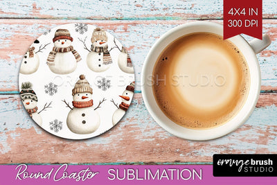 Snowman Round Coaster - Cute Christmas Coaster PNG Sublimation OrangeBrushStudio 