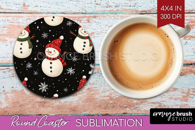 Snowman Round Coaster - Cute Christmas Coaster PNG Sublimation OrangeBrushStudio 