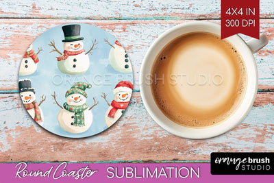 Snowman Round Coaster - Cute Christmas Coaster PNG Sublimation OrangeBrushStudio 