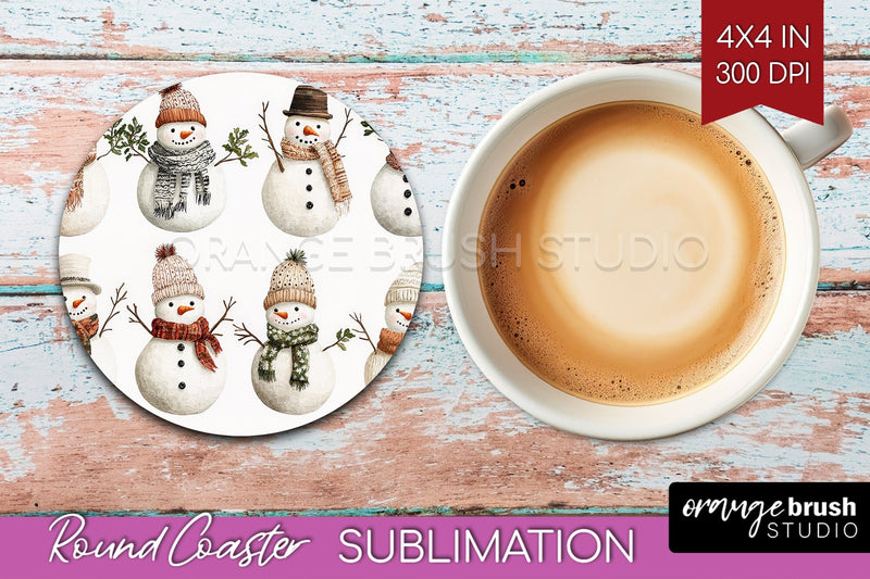 Snowman Round Coaster - Cute Christmas Coaster PNG Sublimation OrangeBrushStudio 