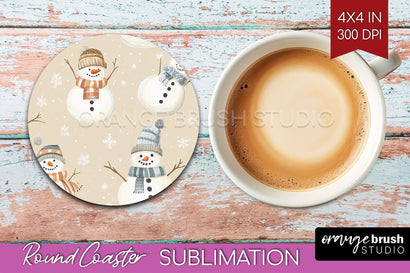 Snowman Round Coaster - Cute Christmas Coaster PNG Sublimation OrangeBrushStudio 