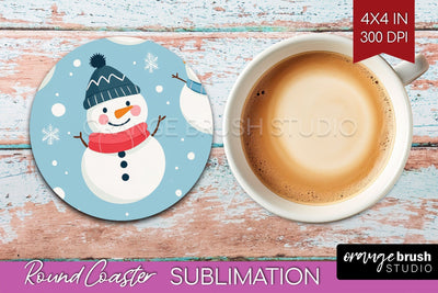 Snowman Round Coaster - Cute Christmas Coaster PNG Sublimation OrangeBrushStudio 