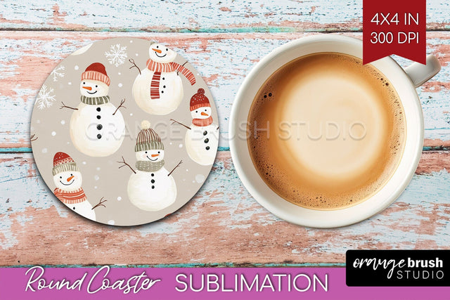 Snowman Round Coaster - Cute Christmas Coaster PNG Sublimation OrangeBrushStudio 