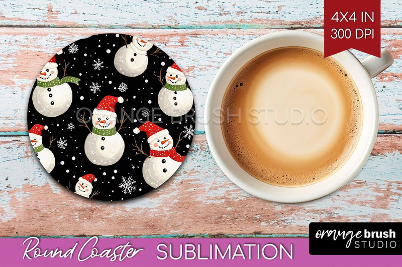Snowman Round Coaster - Cute Christmas Coaster PNG Sublimation OrangeBrushStudio 