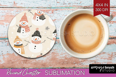 Snowman Round Coaster - Cute Christmas Coaster PNG Sublimation OrangeBrushStudio 