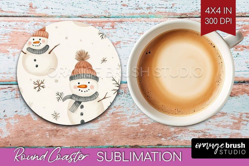 Snowman Round Coaster - Cute Christmas Coaster PNG Sublimation OrangeBrushStudio 