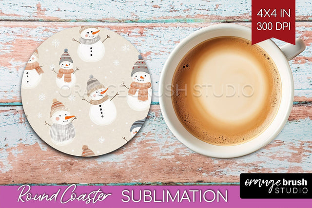 Snowman Round Coaster - Cute Christmas Coaster PNG Sublimation OrangeBrushStudio 