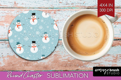Snowman Round Coaster - Cute Christmas Coaster PNG Sublimation OrangeBrushStudio 