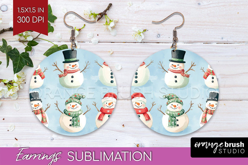 Snowman Round Earrings - Cute Christmas PNG Sublimation Sublimation OrangeBrushStudio 