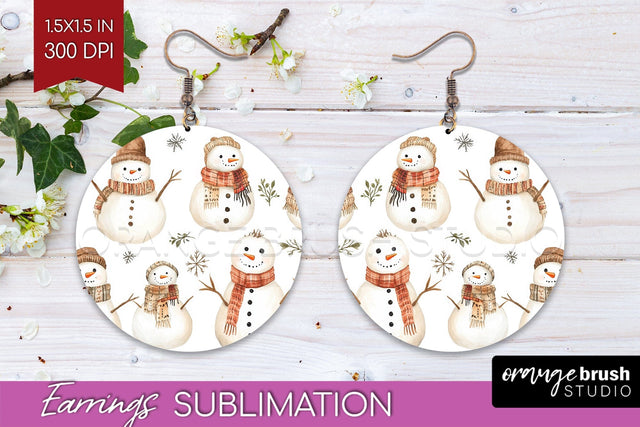Snowman Round Earrings - Cute Christmas PNG Sublimation Sublimation OrangeBrushStudio 