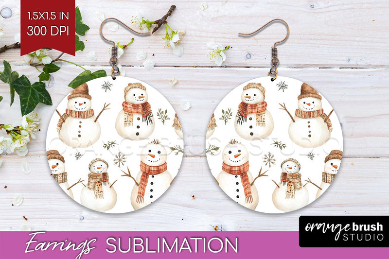 Snowman Round Earrings - Cute Christmas PNG Sublimation Sublimation OrangeBrushStudio 