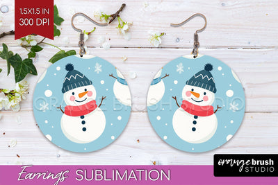 Snowman Round Earrings - Cute Christmas PNG Sublimation Sublimation OrangeBrushStudio 