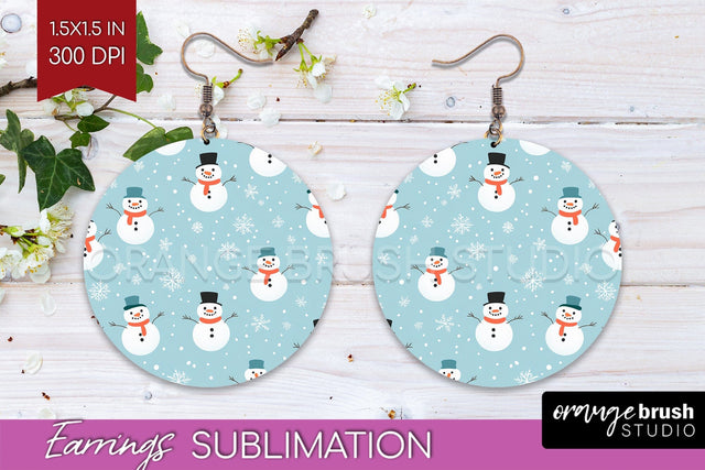 Snowman Round Earrings - Cute Christmas PNG Sublimation Sublimation OrangeBrushStudio 