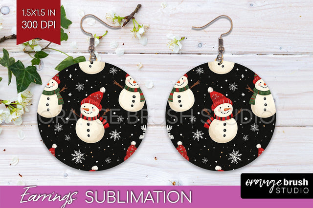 Snowman Round Earrings - Cute Christmas PNG Sublimation Sublimation OrangeBrushStudio 