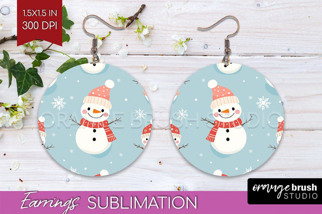 Snowman Round Earrings - Cute Christmas PNG Sublimation Sublimation OrangeBrushStudio 