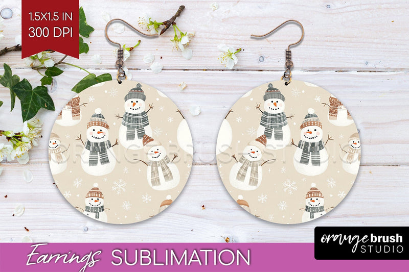 Snowman Round Earrings - Cute Christmas PNG Sublimation Sublimation OrangeBrushStudio 