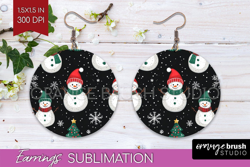 Snowman Round Earrings - Cute Christmas PNG Sublimation Sublimation OrangeBrushStudio 