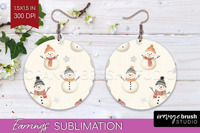 Snowman Round Earrings - Cute Christmas PNG Sublimation Sublimation OrangeBrushStudio 