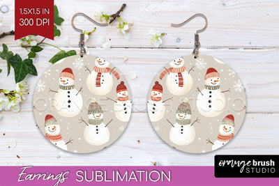 Snowman Round Earrings - Cute Christmas PNG Sublimation Sublimation OrangeBrushStudio 