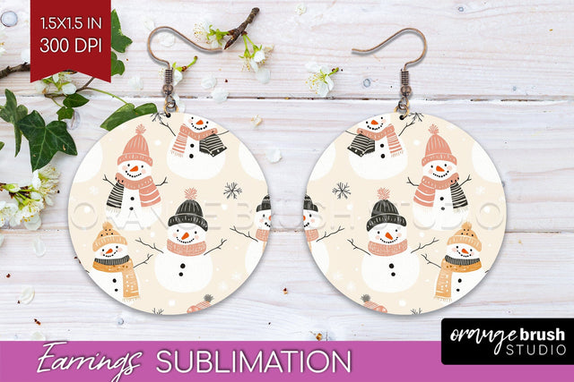 Snowman Round Earrings - Cute Christmas PNG Sublimation Sublimation OrangeBrushStudio 