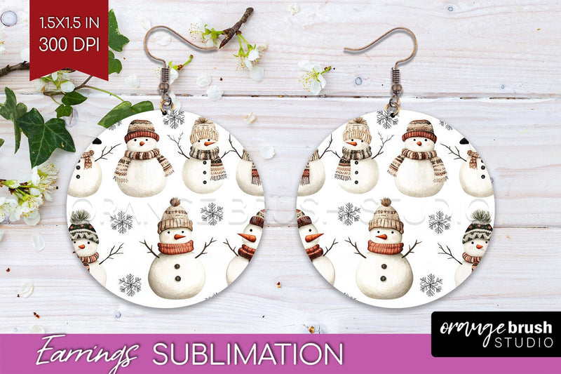 Snowman Round Earrings - Cute Christmas PNG Sublimation Sublimation OrangeBrushStudio 