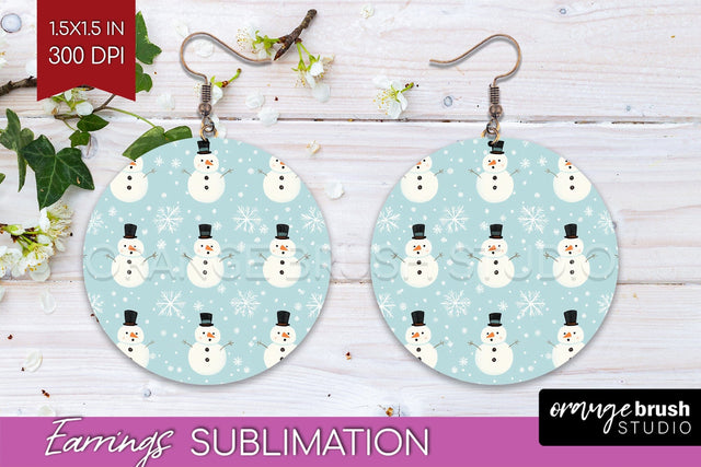 Snowman Round Earrings - Cute Christmas PNG Sublimation Sublimation OrangeBrushStudio 