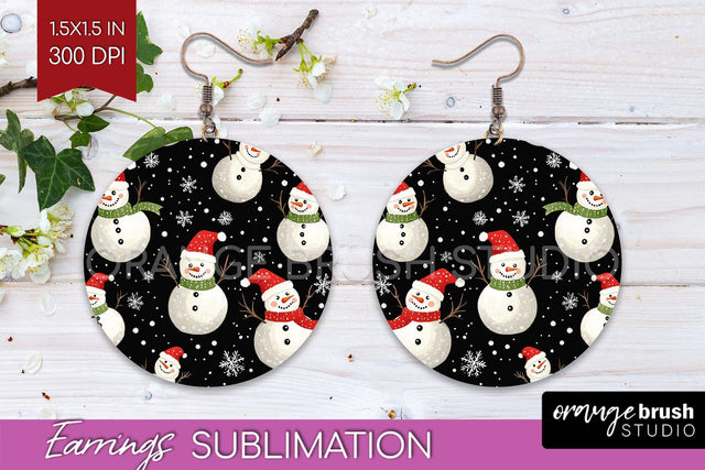 Snowman Round Earrings - Cute Christmas PNG Sublimation Sublimation OrangeBrushStudio 