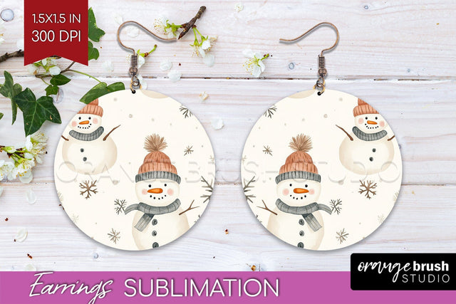 Snowman Round Earrings - Cute Christmas PNG Sublimation Sublimation OrangeBrushStudio 