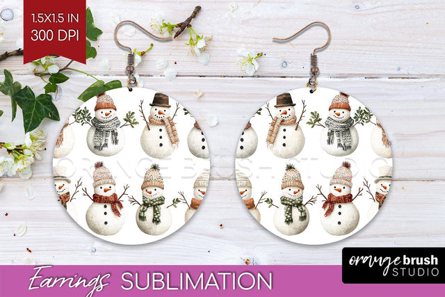 Snowman Round Earrings - Cute Christmas PNG Sublimation Sublimation OrangeBrushStudio 