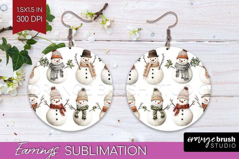 Snowman Round Earrings - Cute Christmas PNG Sublimation Sublimation OrangeBrushStudio 