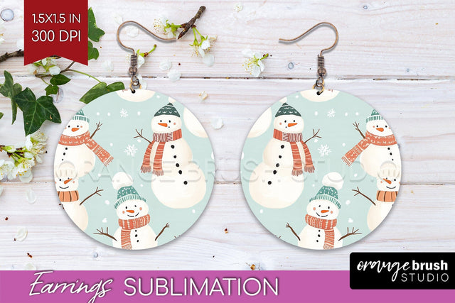 Snowman Round Earrings - Cute Christmas PNG Sublimation Sublimation OrangeBrushStudio 