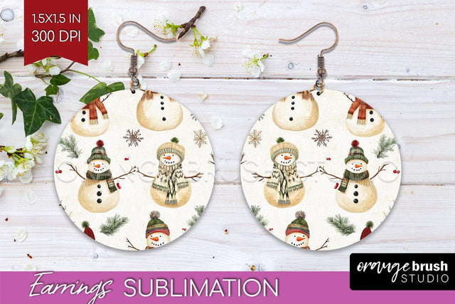 Snowman Round Earrings - Cute Christmas PNG Sublimation Sublimation OrangeBrushStudio 