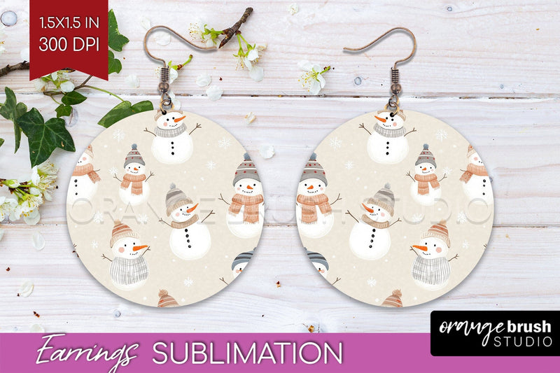 Snowman Round Earrings - Cute Christmas PNG Sublimation Sublimation OrangeBrushStudio 