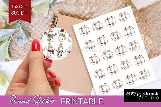 Snowman Round Sticker - Cute Christmas Printable Sticker Sublimation OrangeBrushStudio 