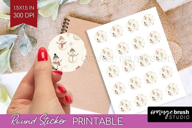 Snowman Round Sticker - Cute Christmas Printable Sticker Sublimation OrangeBrushStudio 
