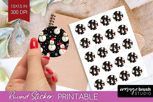 Snowman Round Sticker - Cute Christmas Printable Sticker Sublimation OrangeBrushStudio 