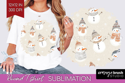 Snowman Round Tshirt Background - Cute Christmas PNG Sublimation OrangeBrushStudio 