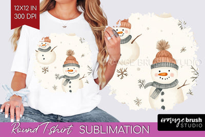 Snowman Round Tshirt Background - Cute Christmas PNG Sublimation OrangeBrushStudio 