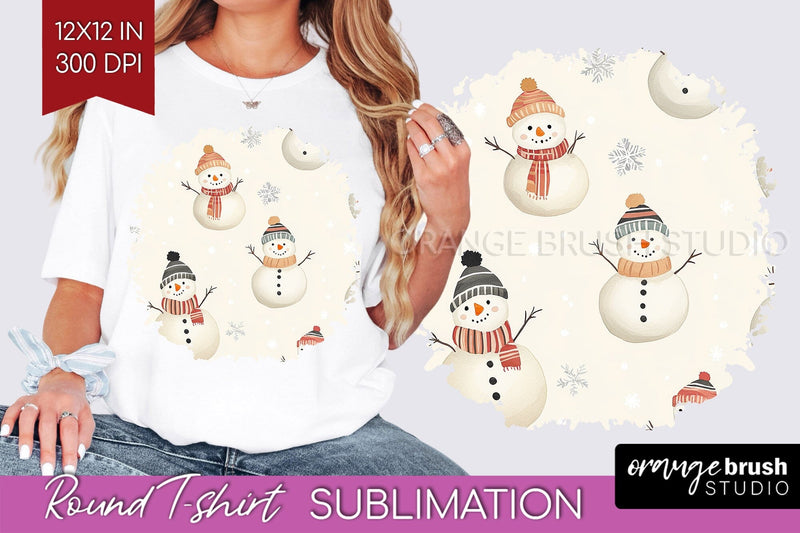 Snowman Round Tshirt Background - Cute Christmas PNG Sublimation OrangeBrushStudio 