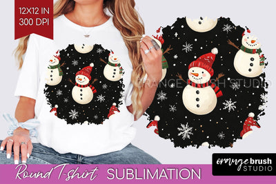 Snowman Round Tshirt Background - Cute Christmas PNG Sublimation OrangeBrushStudio 