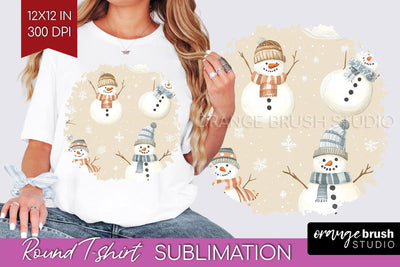 Snowman Round Tshirt Background - Cute Christmas PNG Sublimation OrangeBrushStudio 