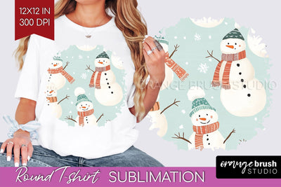 Snowman Round Tshirt Background - Cute Christmas PNG Sublimation OrangeBrushStudio 