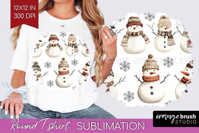 Snowman Round Tshirt Background - Cute Christmas PNG Sublimation OrangeBrushStudio 
