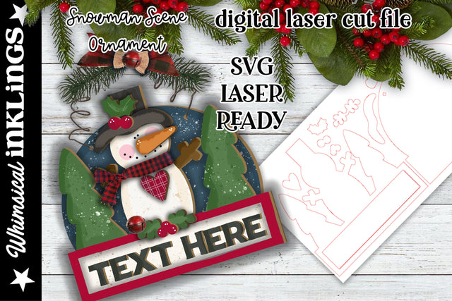 Snowman Scene Ornament SVG Whimsical Inklings 
